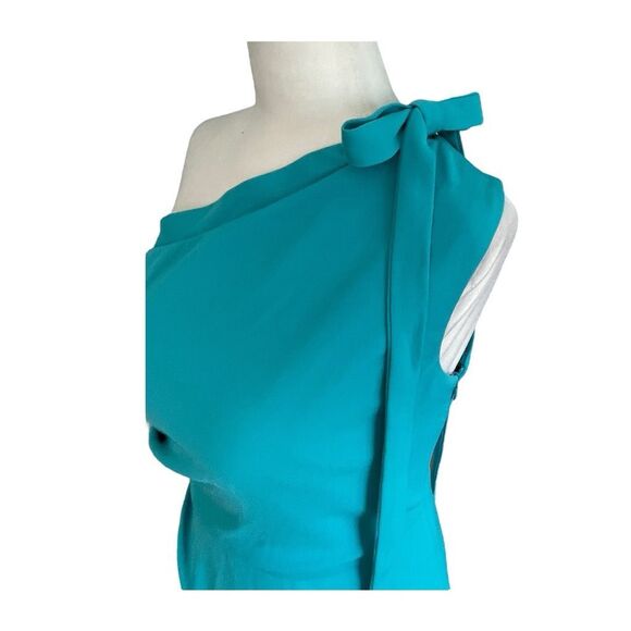 Ramy Brook One Shoulder Midi Dress Teal Crepe Bow Detail M - Picture 6 of 11